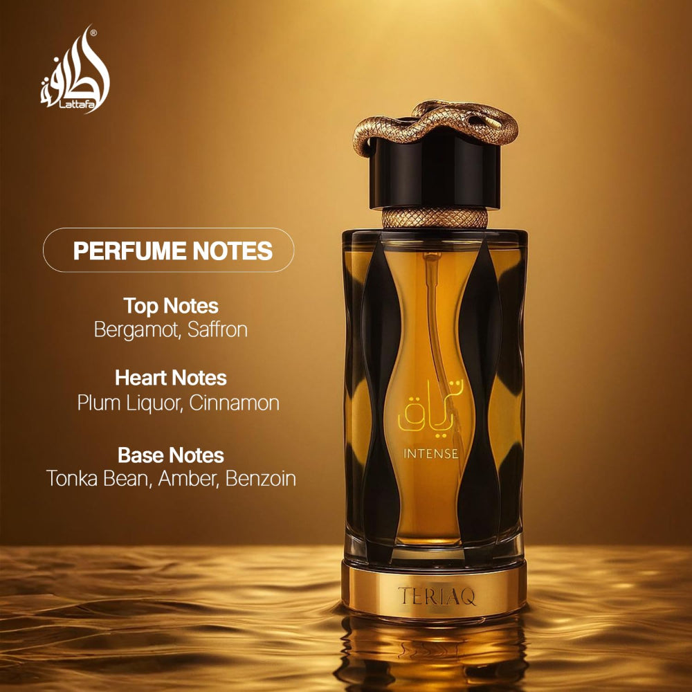 Lattafa Teriaq Intense for Unisex Eau de Parfum Spray, 3.4 Ounce / 100 ml